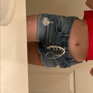 blue jean billabong shorts with tie in front